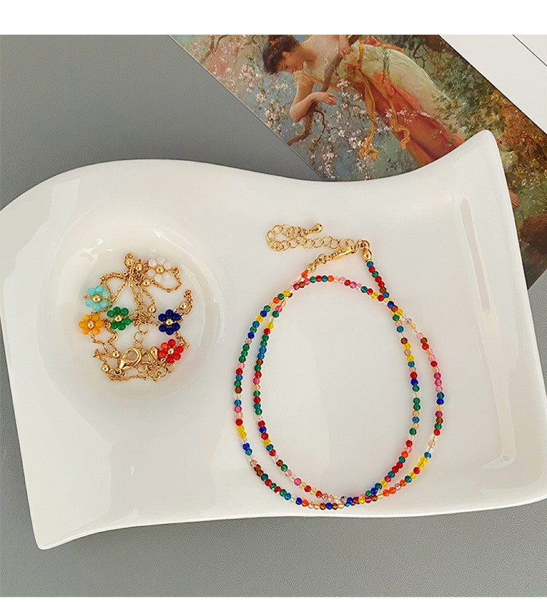 Collar apilable de flores con cuentas de circonitas de colores de alta calidad