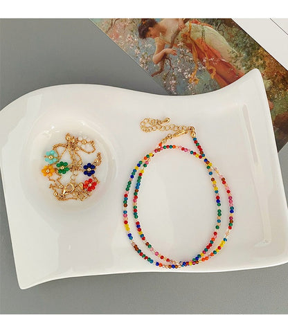 Collar apilable de flores con cuentas de circonitas de colores de alta calidad