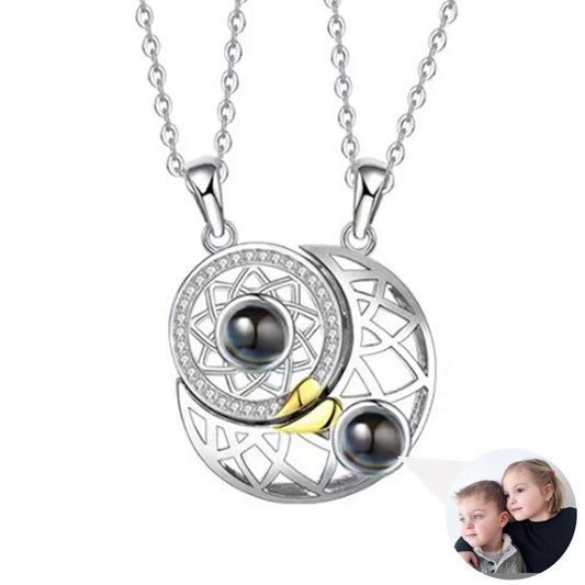 Photo projection sun and moon necklace