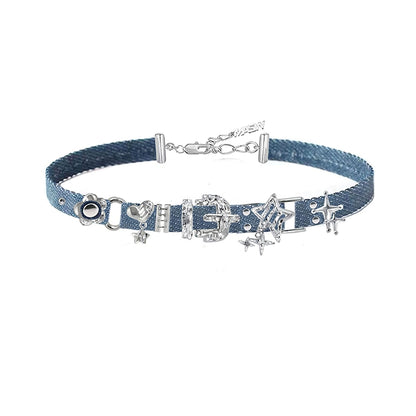 Choker Heart-shaped Denim Collar Chain Necklaces