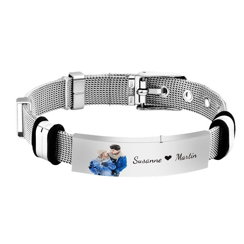Pulsera tejida grabada para hombre 