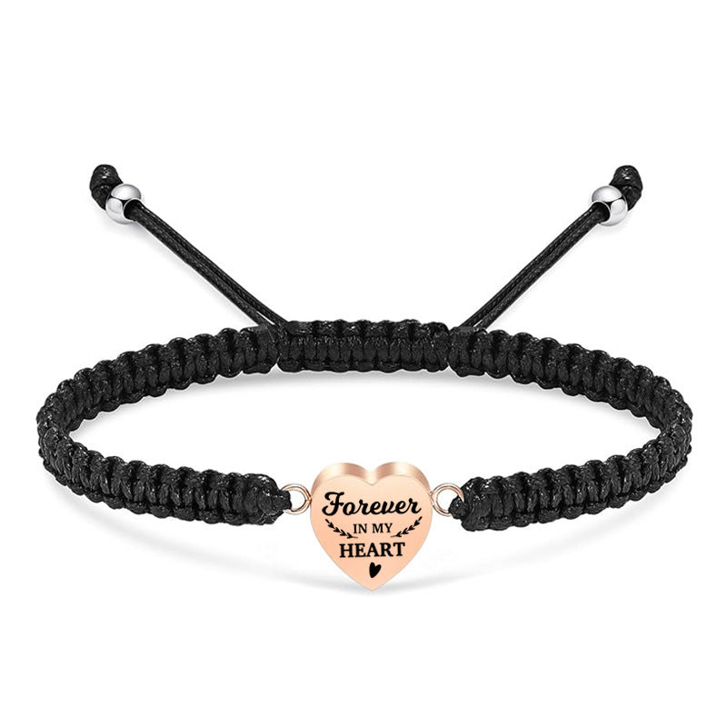 Engraved heart-shaped woven rope bracelet