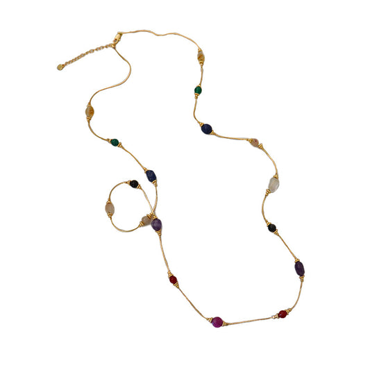 Colorful natural stone vintage necklace women's accessories