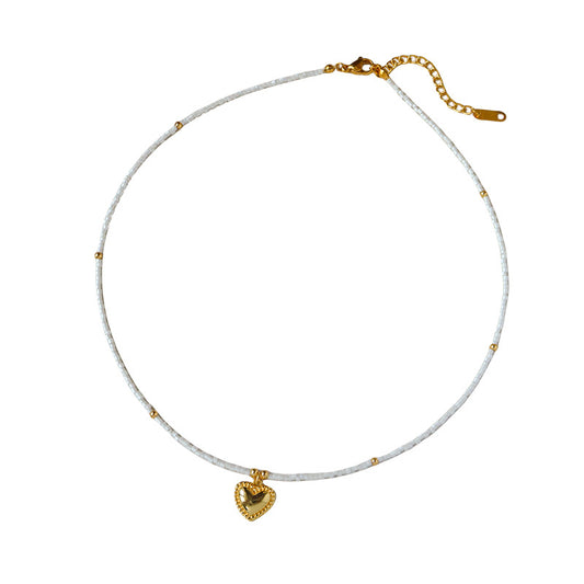 High-end simple millet beaded heart necklace for women
