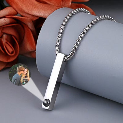 Photo Projection Cube Column Pendant Necklace