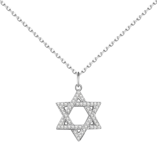 Collar con colgante de estrella de seis puntas con circonitas, personalidad elegante y exquisita.