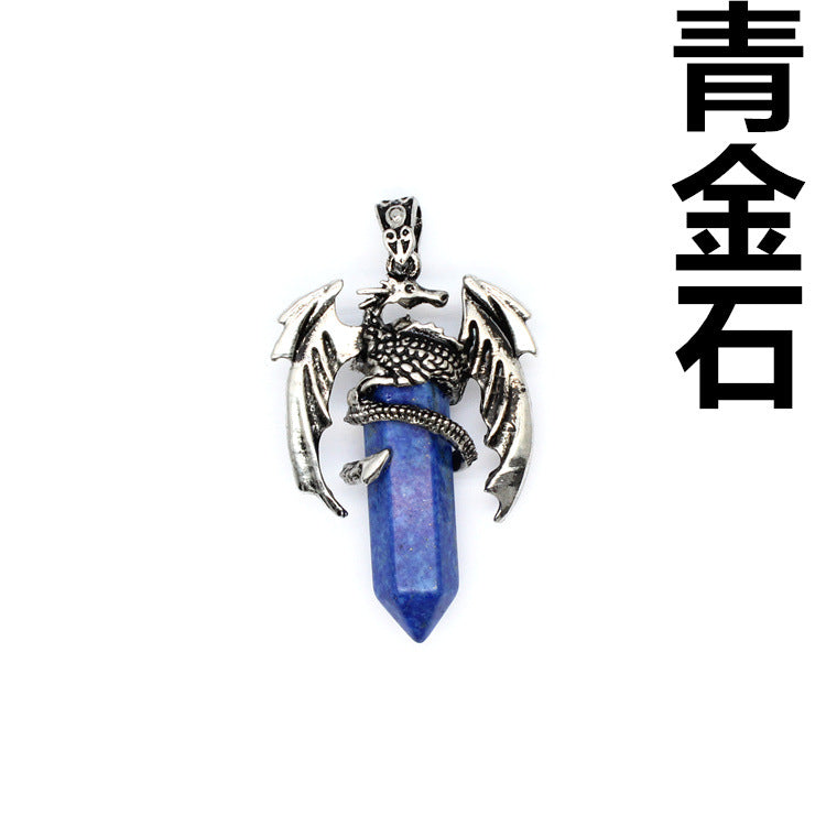 Vintage flying dragon hexagonal column crystal pendant