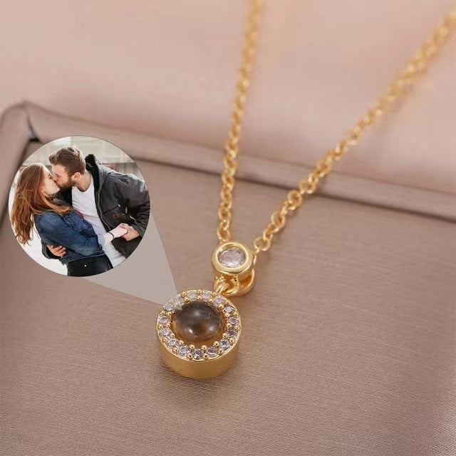Photo projection zircon necklace