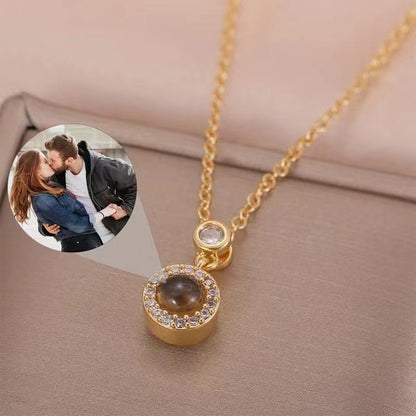 Photo projection zircon necklace