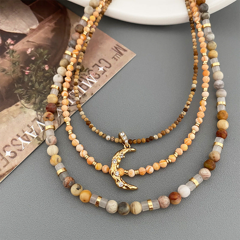 Vintage colorful multi-layered natural stone beaded necklace