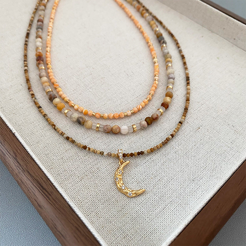Vintage colorful multi-layered natural stone beaded necklace