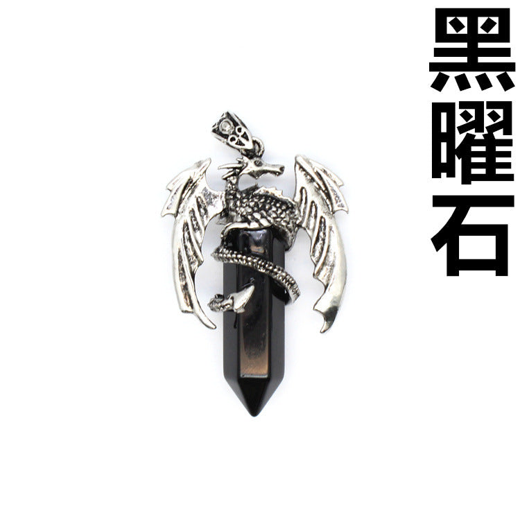 Vintage flying dragon hexagonal column crystal pendant
