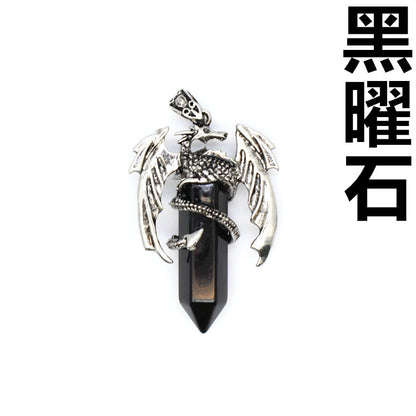 Vintage flying dragon hexagonal column crystal pendant