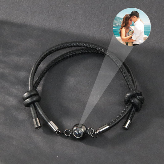 Pulsera de cordón de cuero con proyección de fotos 