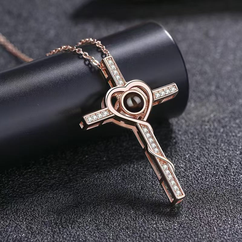 Photo Projection Heart Cross Necklace