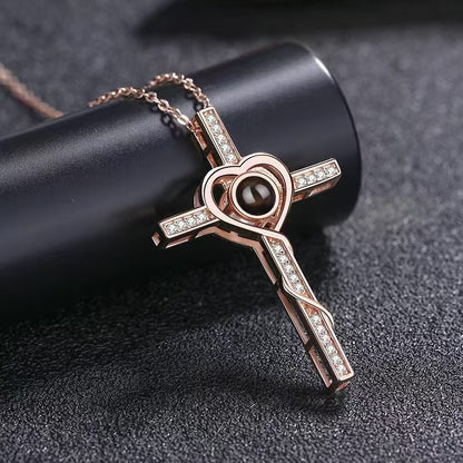 Photo Projection Heart Cross Necklace