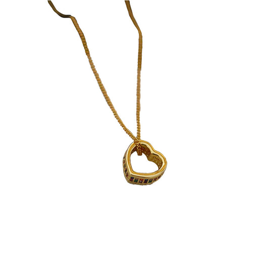 Women's simple personality colorful zircon heart necklace