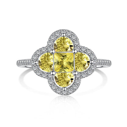 Anillo clásico de circonita con diamante de alto carbono y corte de flor de hielo brillante y noble
