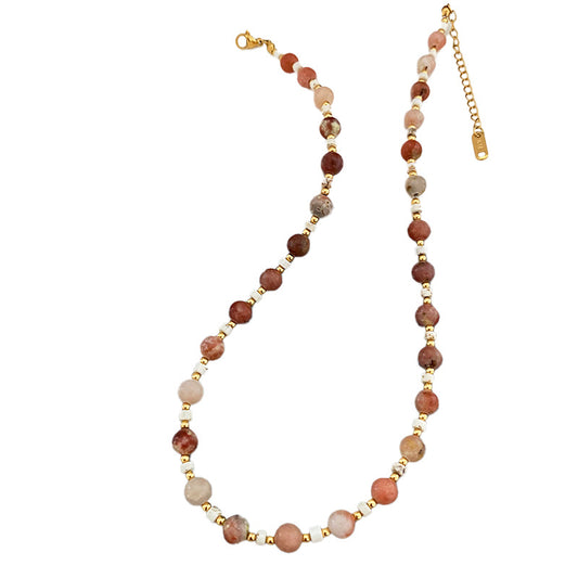 Novelty gradient color planet natural stone beaded colorful stacked lock necklace