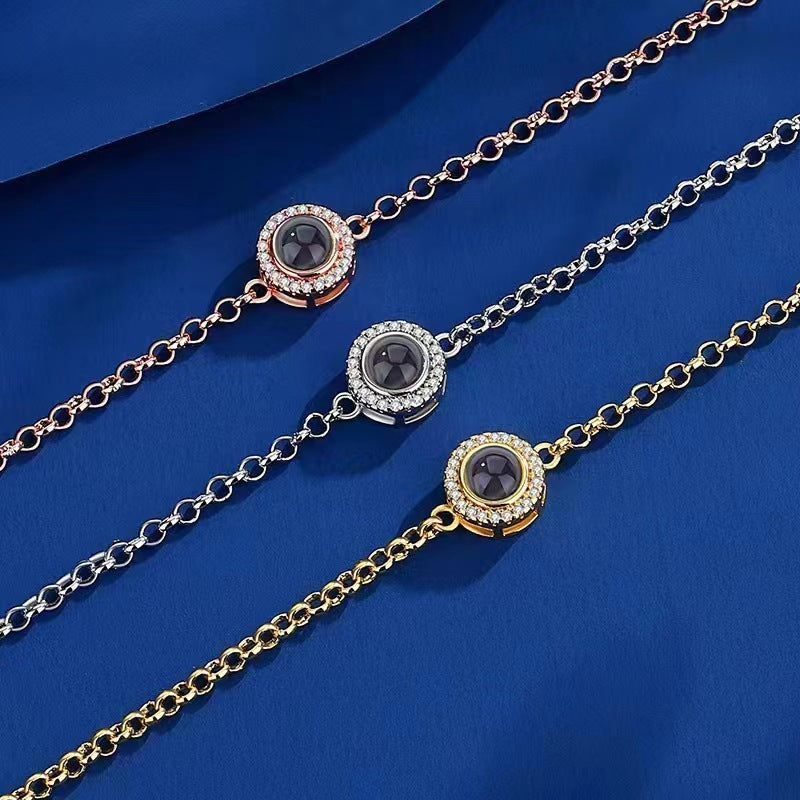 Photo projection round bezel fashion jewelry