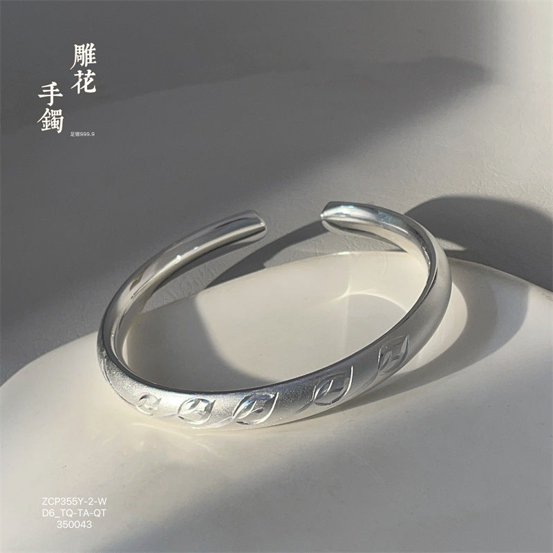 China Solid Sterling Silver Bamboo Leaf Open Bracelet