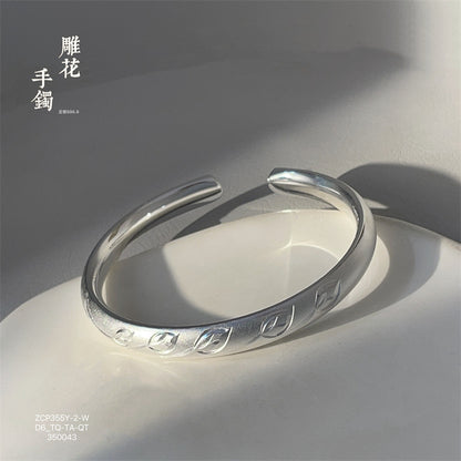 China Solid Sterling Silver Bamboo Leaf Open Bracelet