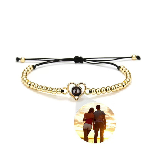 Pulsera de cuentas con foto y proyección de corazón de amor tejida 