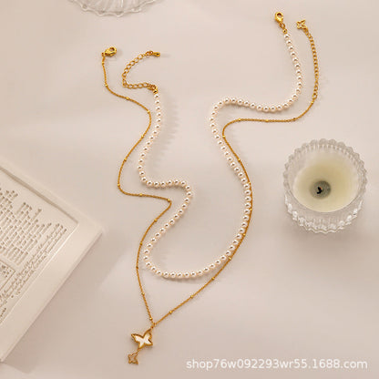 Ladies High-end Butterfly Mother-of-Pearl Stacking Necklace