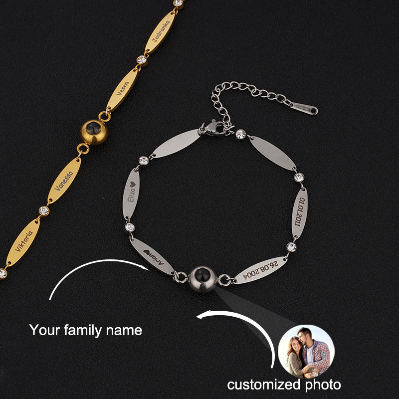 Photo projection engraving couple bracelet