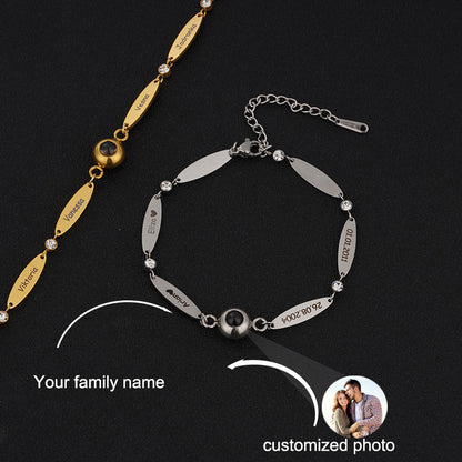 Photo projection engraving couple bracelet