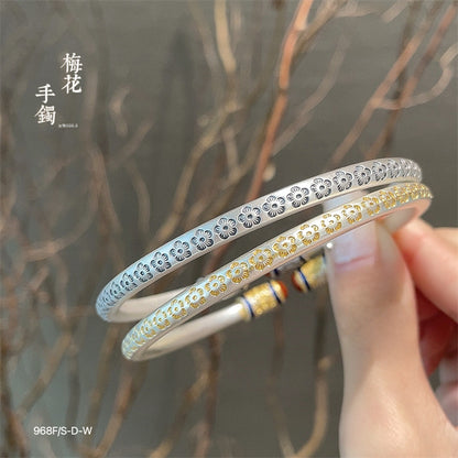 Chinese enamel pattern round stick sterling silver bracelet