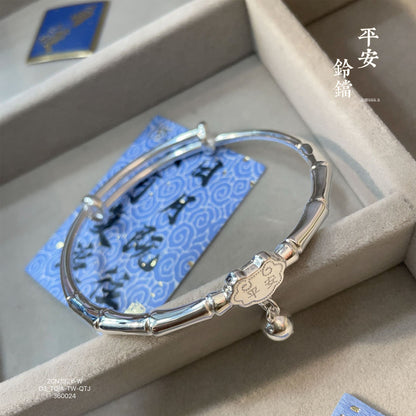 Pulsera de plata de ley con diseño de bambú chinoiserie Peace