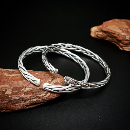 Pulsera de plata de ley maciza tejida a mano