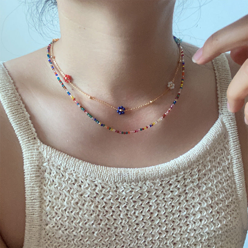 Collar apilable de flores con cuentas de circonitas de colores de alta calidad