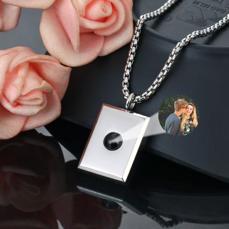 Photo projection square necklace