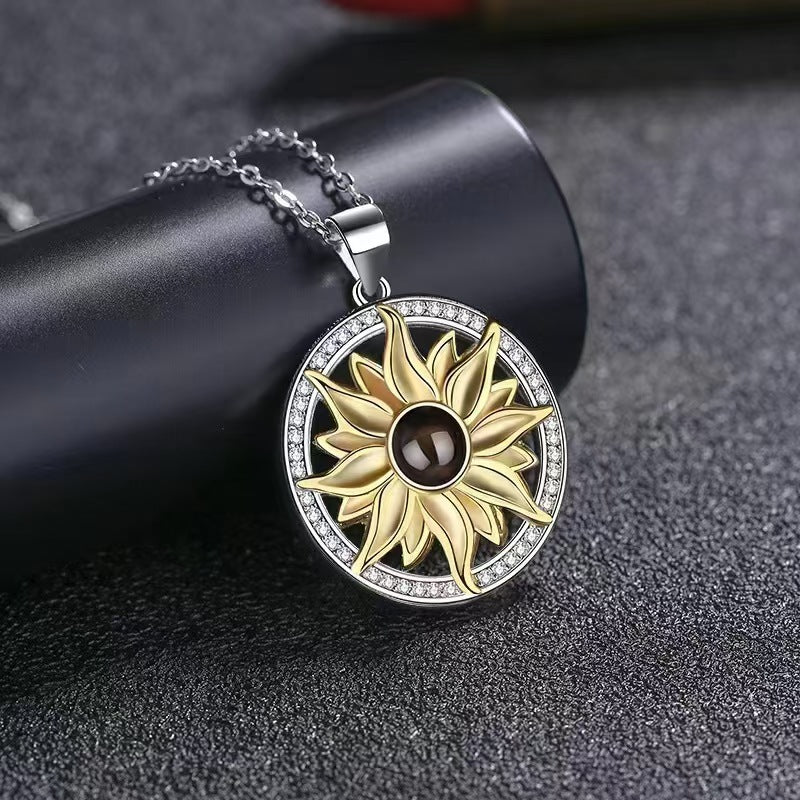 Photo projection sunflower necklace