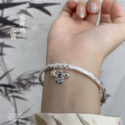 China Sterling silver new Chinese style ingot open bracelet