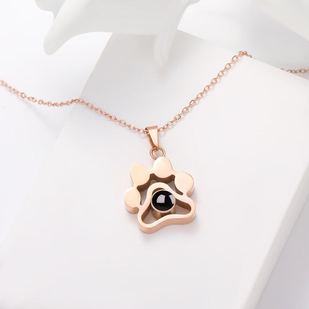 Photo projection dog paw necklace