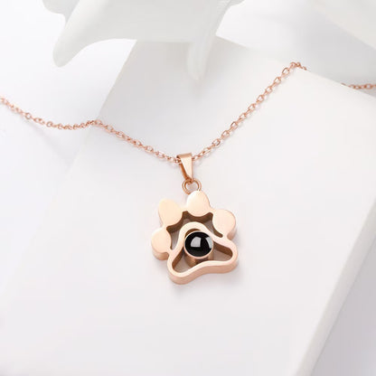 Photo projection dog paw necklace