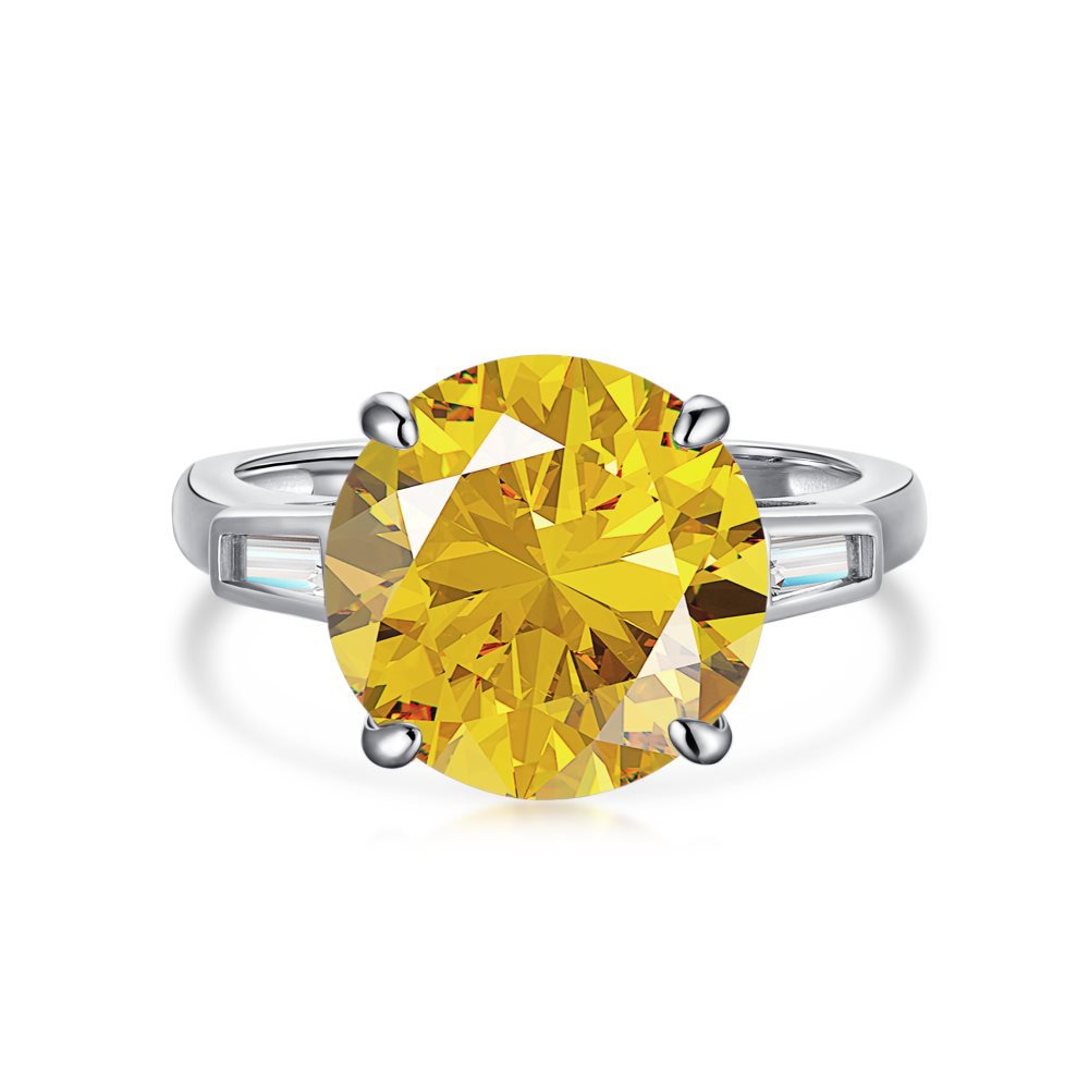 Anillo clásico de circonita con diamante de alto carbono y corte de flor de hielo brillante y noble