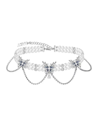 Collar de mariposa con perlas y efecto de danza de mariposa 
