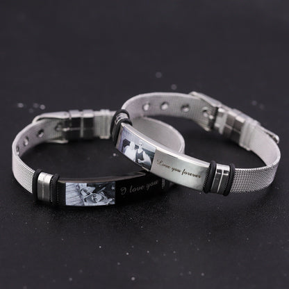 Pulsera tejida grabada para hombre 