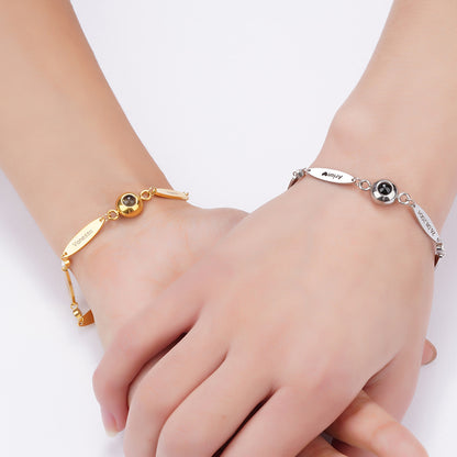 Photo projection engraving couple bracelet