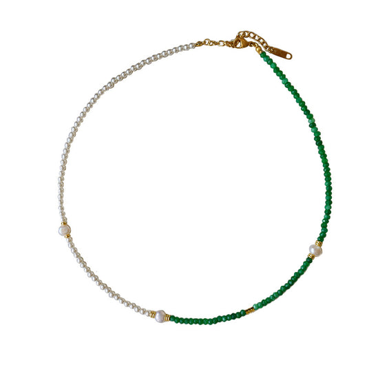 Temperament retro two-color natural stone beaded necklace