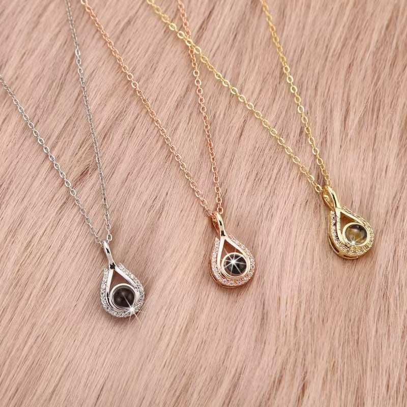 Photo projection heart-shaped teardrop necklace