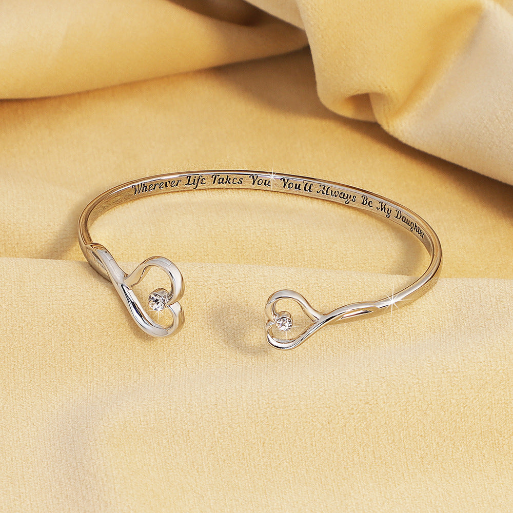 Corrosion engraved heart shape bracelet