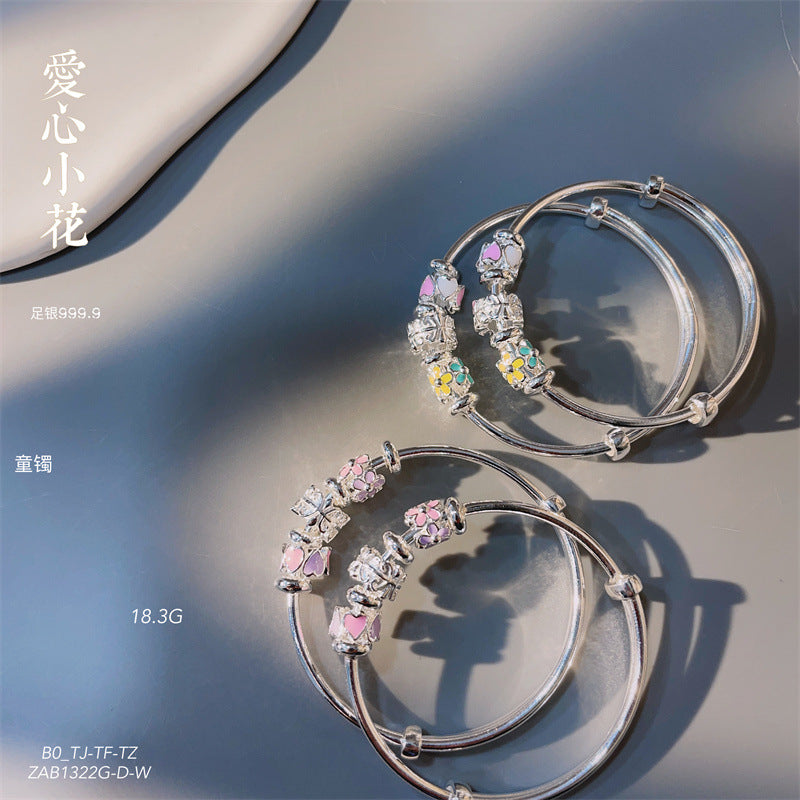 China A pair of sterling silver heart circle bracelets for children