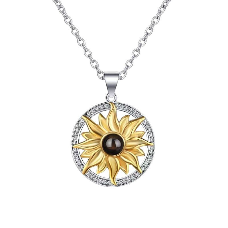 Photo projection sunflower necklace