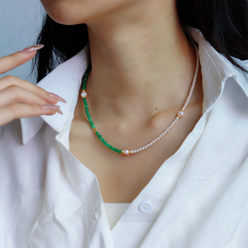 Temperament retro two-color natural stone beaded necklace