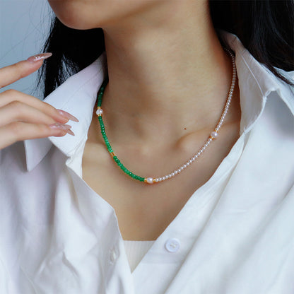 Temperament retro two-color natural stone beaded necklace